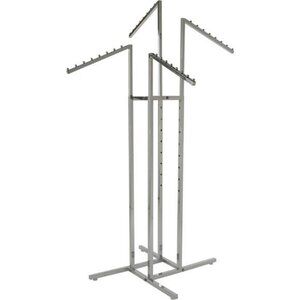 Clothing Rack – Heavy Duty Chrome 4 Way Rack, Adjustable Arms, Square Tubing
